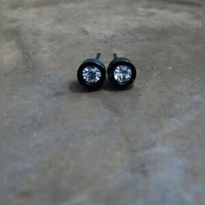 Rhinestone Earrings with Black Trim